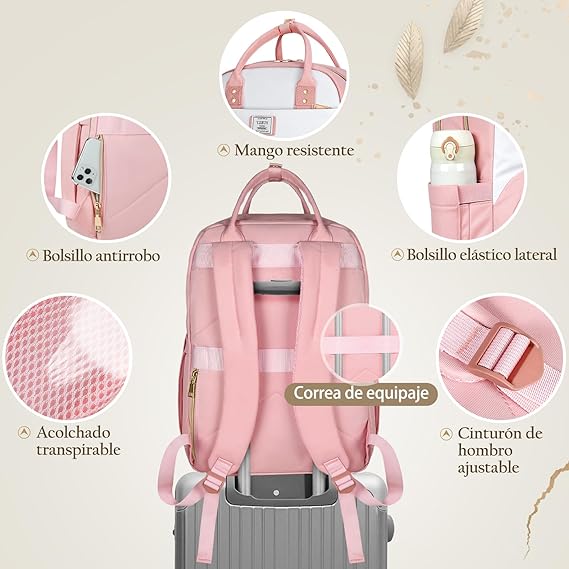A Mochila para Laptop de 15,6 para Mujeres con Puerto de Carga USB,