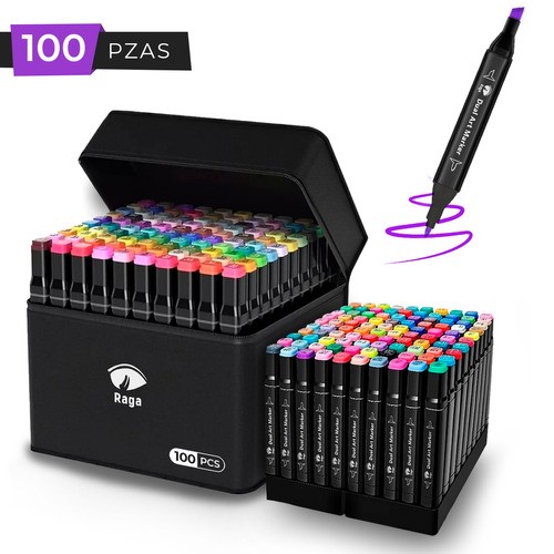 100 Plumones Doble Punta Marcadores Punta Pincel 100 Color NEGRO