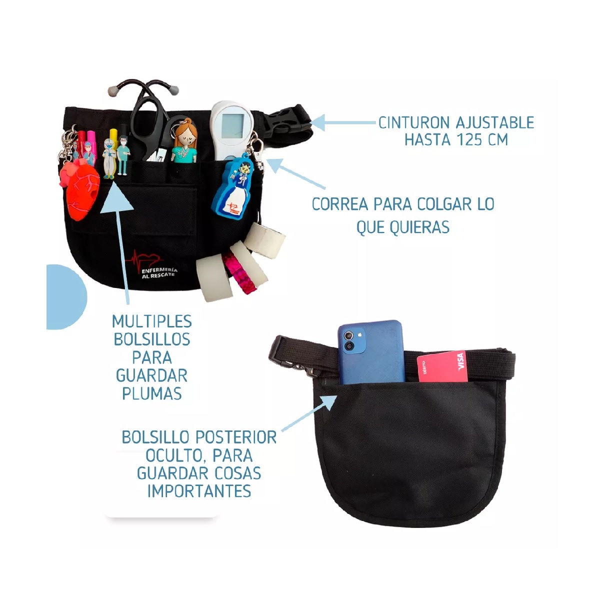 Riñonera Enfermera Enfermeria Moda Clasico Negro
