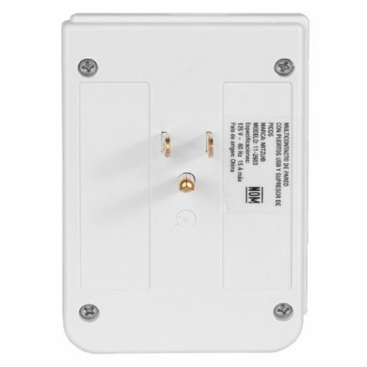 Clavija Multicontacto, 2 Entradas Polarizadas y 2 cargas USB Blanco