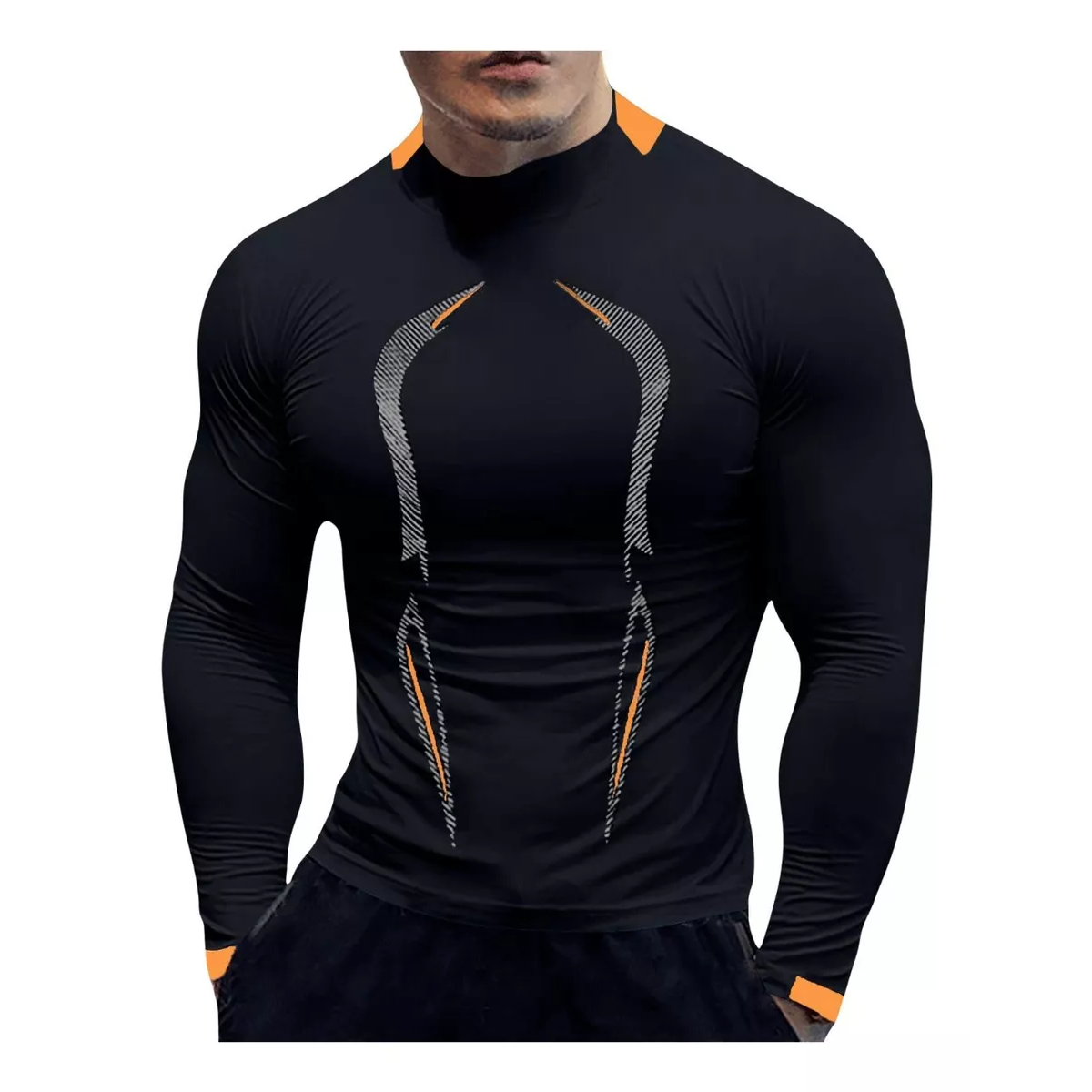 Playera Licra Deportiva Correr Compresión Manga Larga Gym Negro M