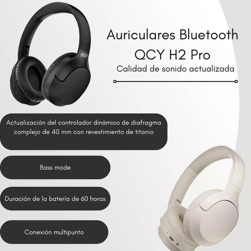 Audífonos QCY H2 Pro Bluetooth 5.3 Diadema Multipunto hasta 70 horas de carga.