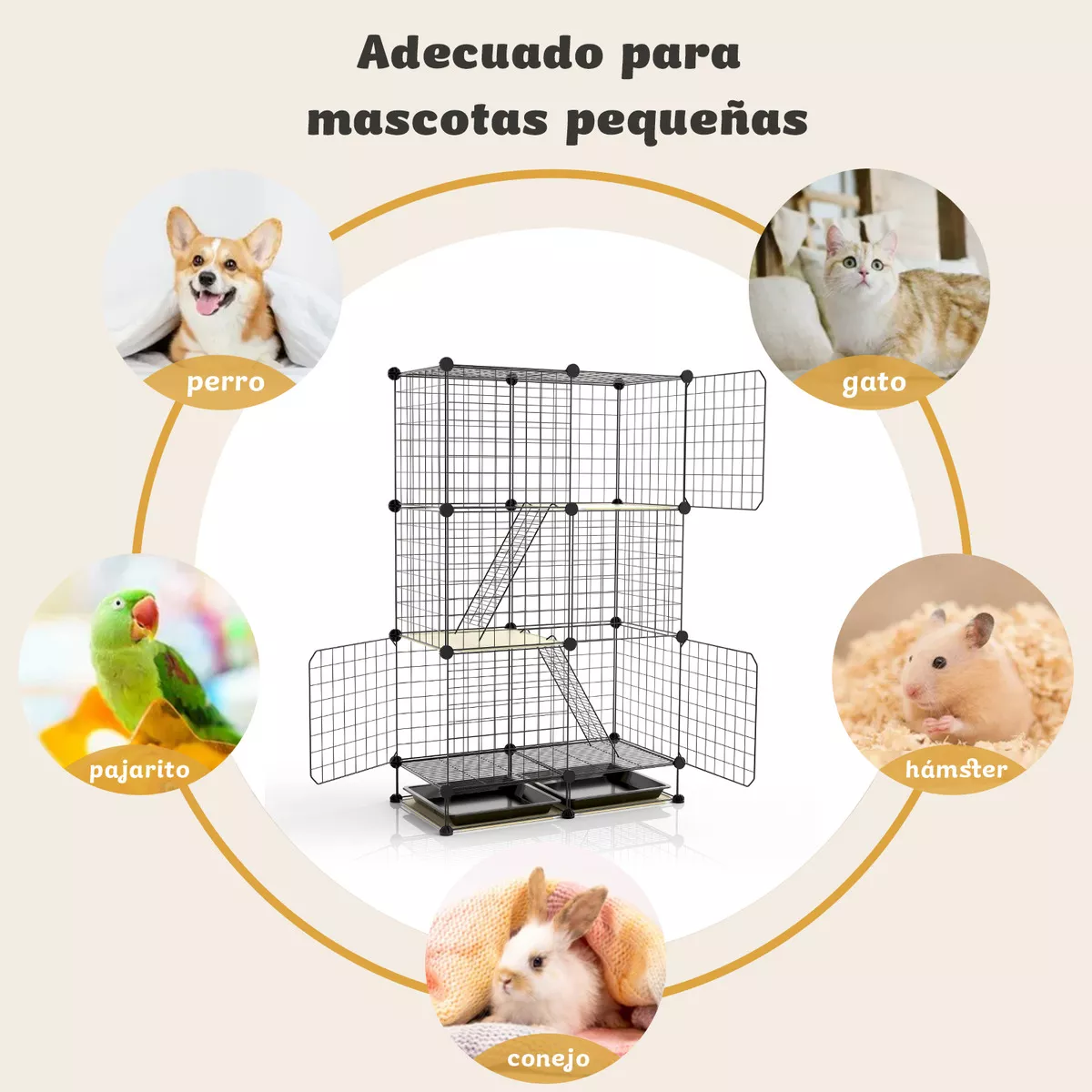 Corral Para Mascotas 3pisos Jaula De Conejo Gato Con Puerta