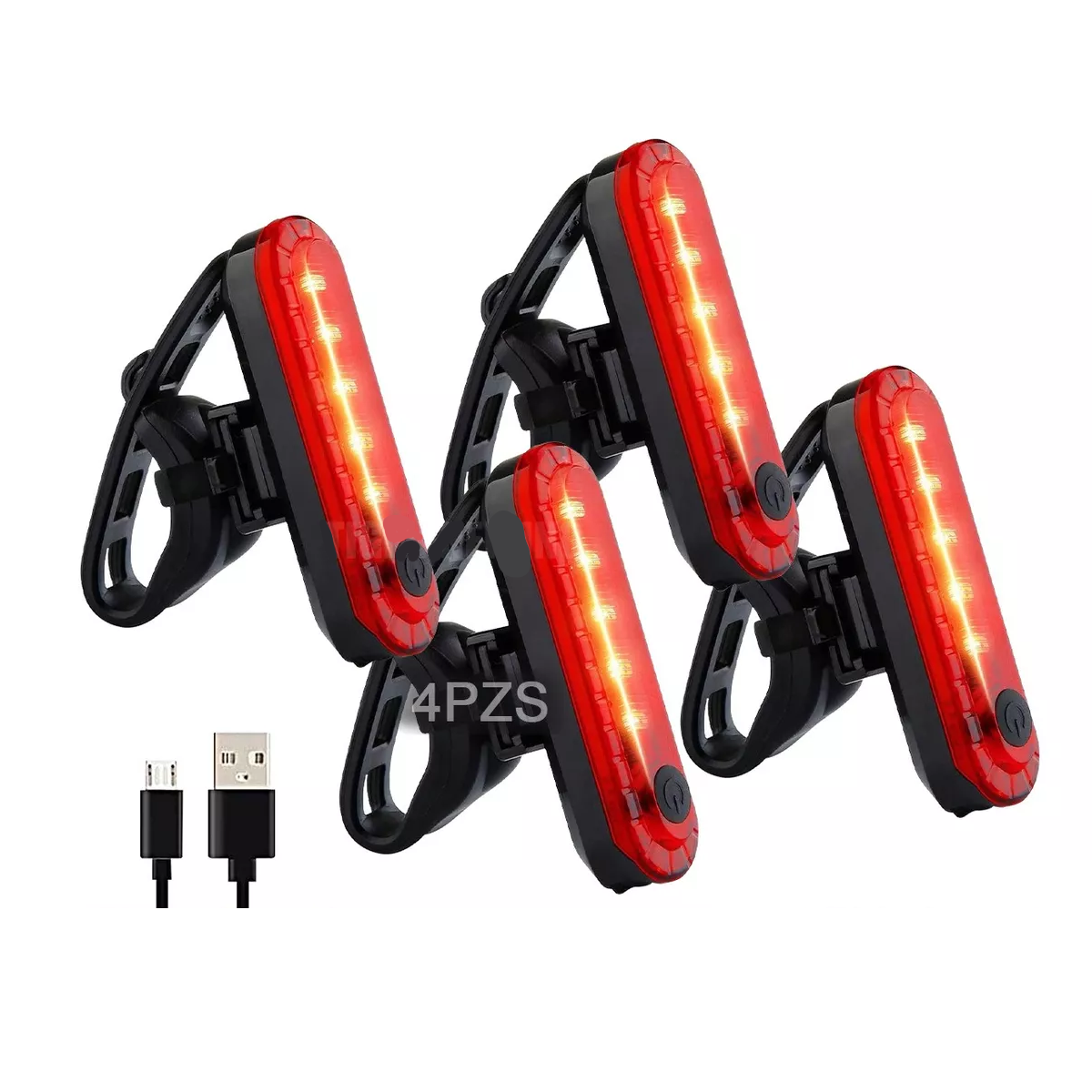 Kit 4pz Luces Usb Recargable Led Estrobo Para Bicicleta 4 Modos