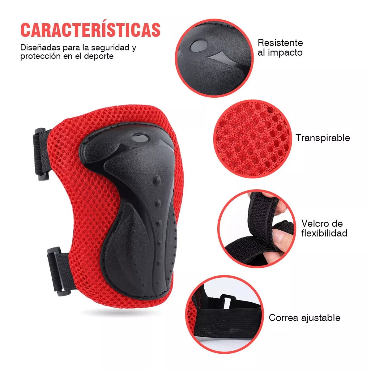 Kit De Protecciones Con Rodilleras Codilleras Muñequeras 6pz Rojo
