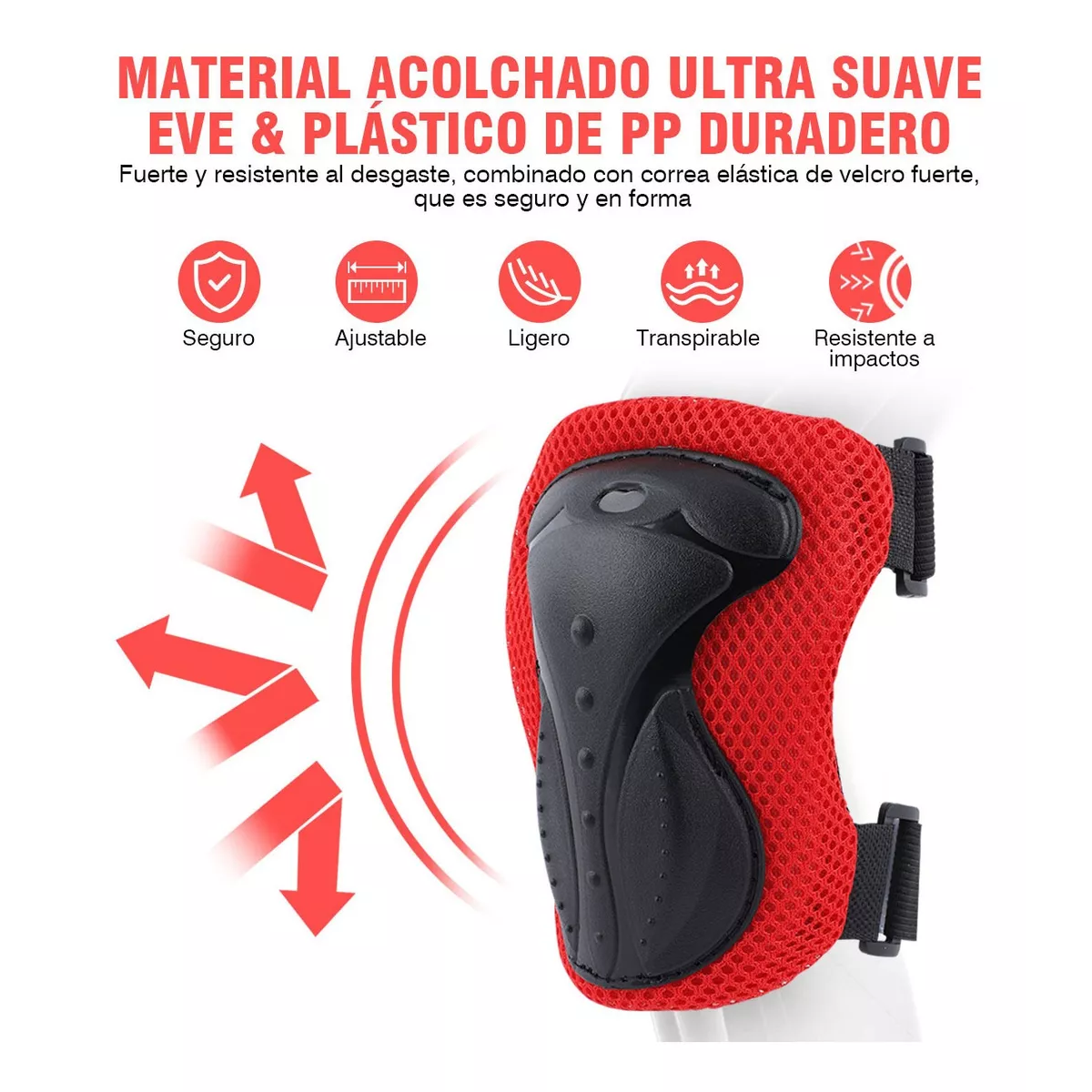 Kit De Protecciones Con Rodilleras Codilleras Muñequeras 6pz Rojo