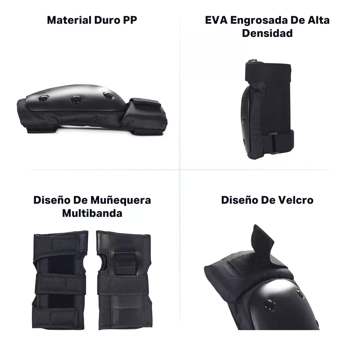 Kit 6 Pcs Coderas De Rodilla Con Protector De Muñeca Ajustable Talla M