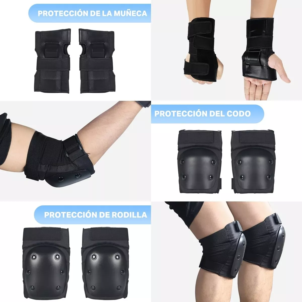 Kit 6 Pcs Coderas De Rodilla Con Protector De Muñeca Ajustable Talla M