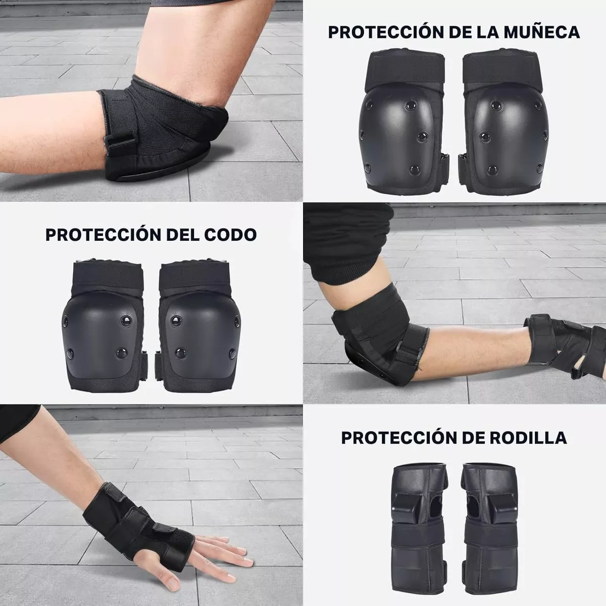 Kit 6 Pcs Coderas De Rodilla Con Protector De Muñeca Ajustable Talla M