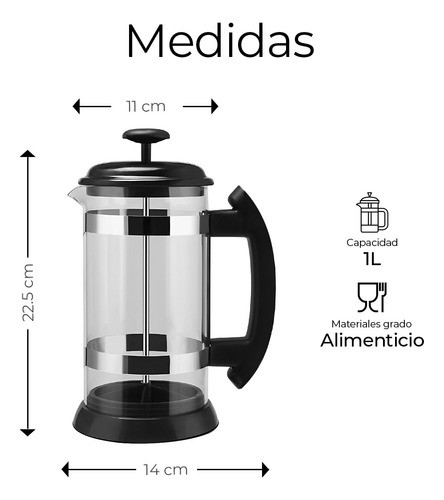 Cafetera Prensa Francesa De Acero Inoxidable Y Vidrio 1 Lt