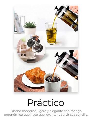 Cafetera Prensa Francesa De Acero Inoxidable Y Vidrio 1 Lt