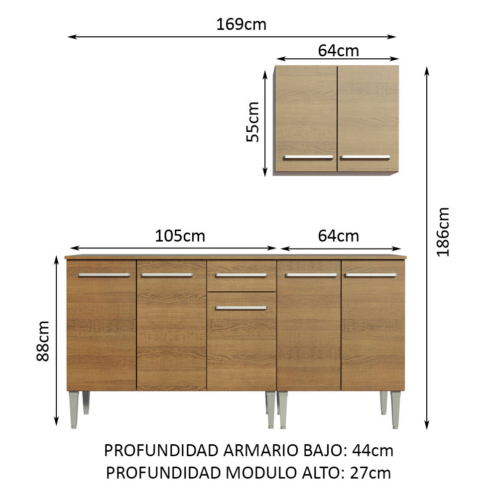 Cocina Integral Modular 169cm Madesa Emilly Free Marrón 01