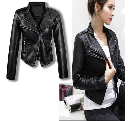 Chaqueta Rompeviento De Cuero Sintético Para Moto Para Mujer