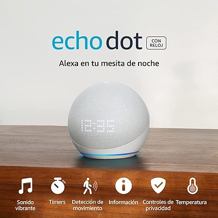 Echo Dot 5. generacion Bocina inteligente con Alexa - Blanca con reloj
