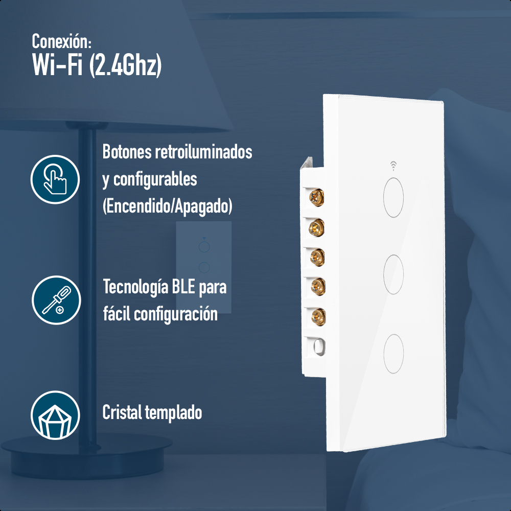 Interruptor ICON Inteligente Tres Vías WiFi Blanco Requiere Cable Neutro