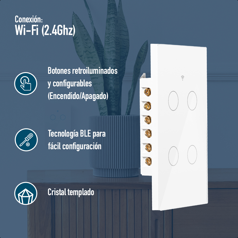 Interruptor Inteligente ICON de Cuatro Vías WiFi Negro Requiere Cable Neutro 