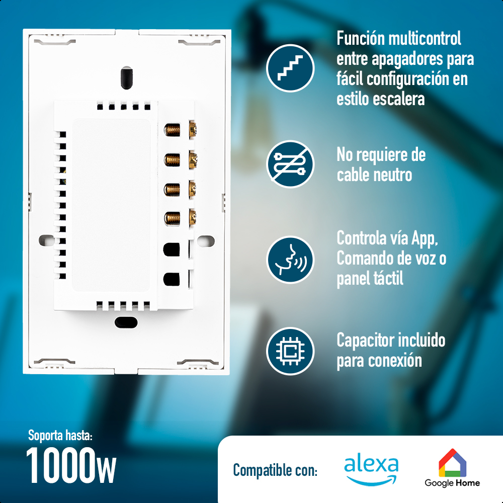 Interruptor Inteligente ICON Doble Vía Conexión WiFi Sin Neutro 