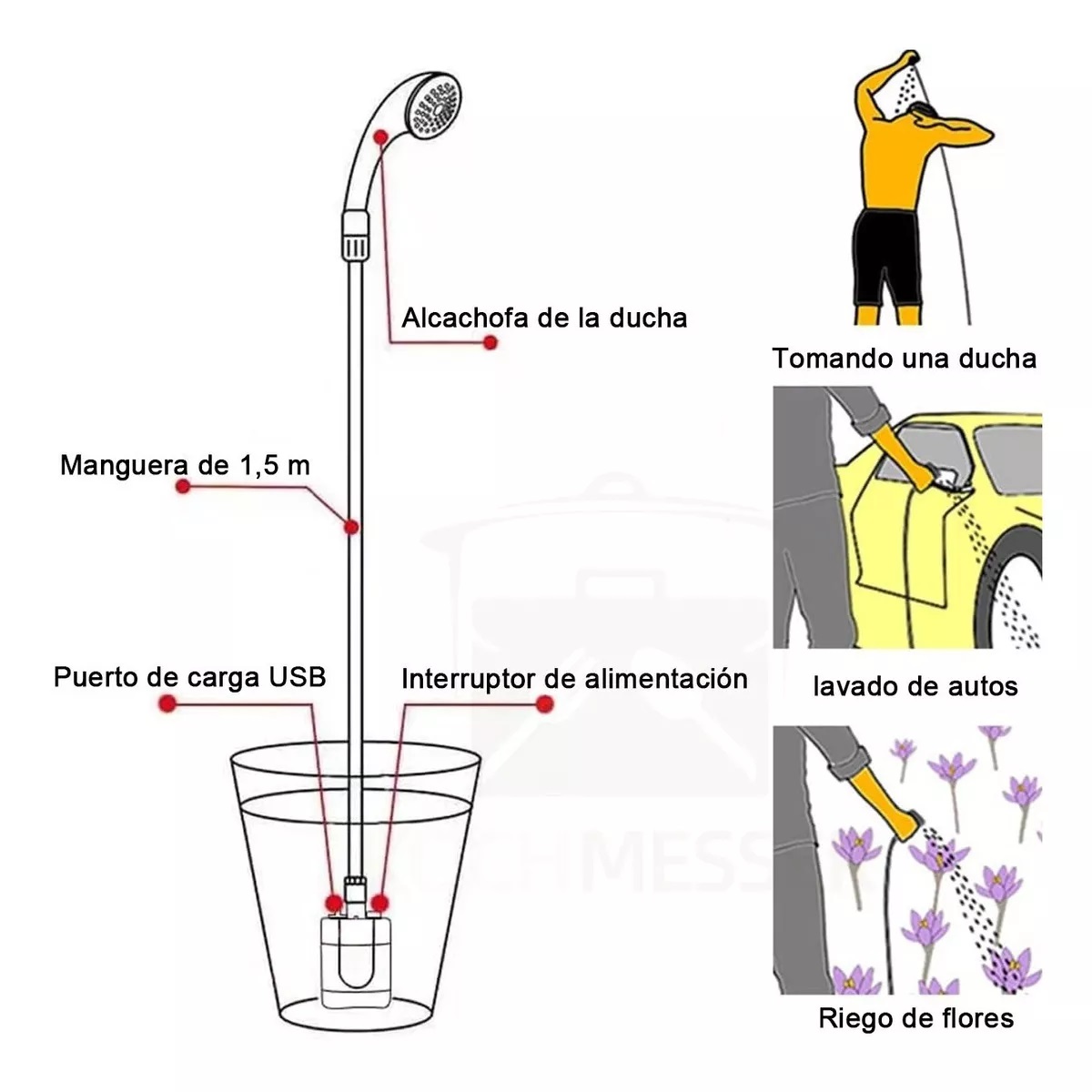 Regadera portatil ducha para exterior e interior