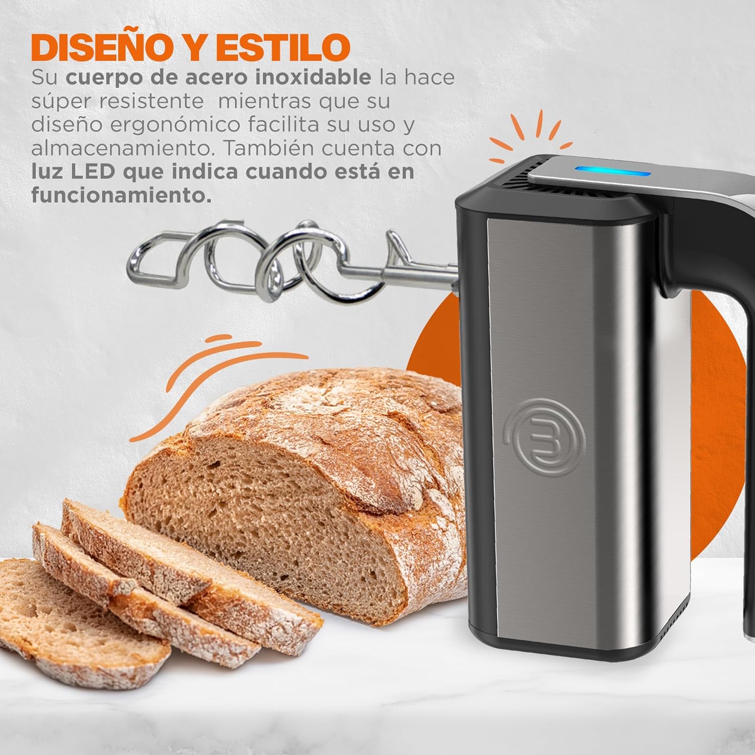 MasterChef by Hukën Batidora de Mano Mix+, Batidora Eléctrica, 5 Velocidades, Aspas Intercambiables
