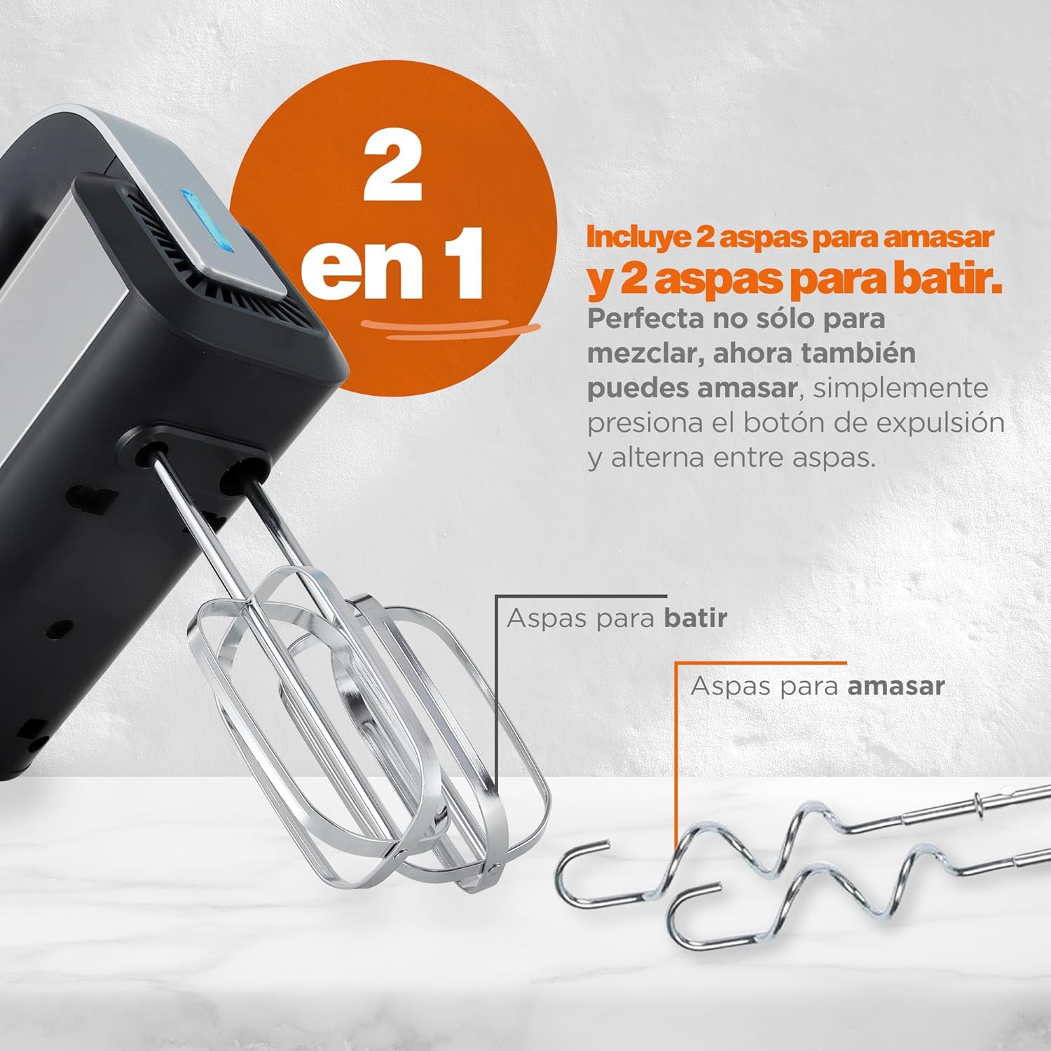 MasterChef by Hukën Batidora de Mano Mix+, Batidora Eléctrica, 5 Velocidades, Aspas Intercambiables