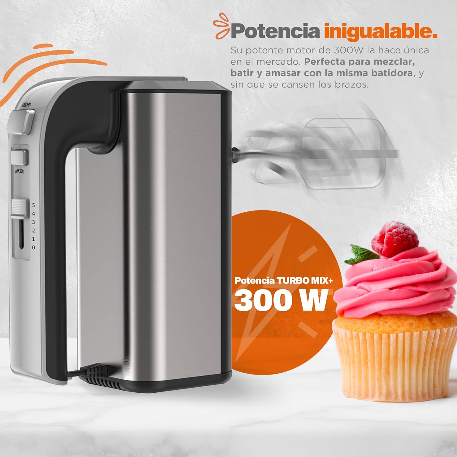 MasterChef by Hukën Batidora de Mano Mix+, Batidora Eléctrica, 5 Velocidades, Aspas Intercambiables