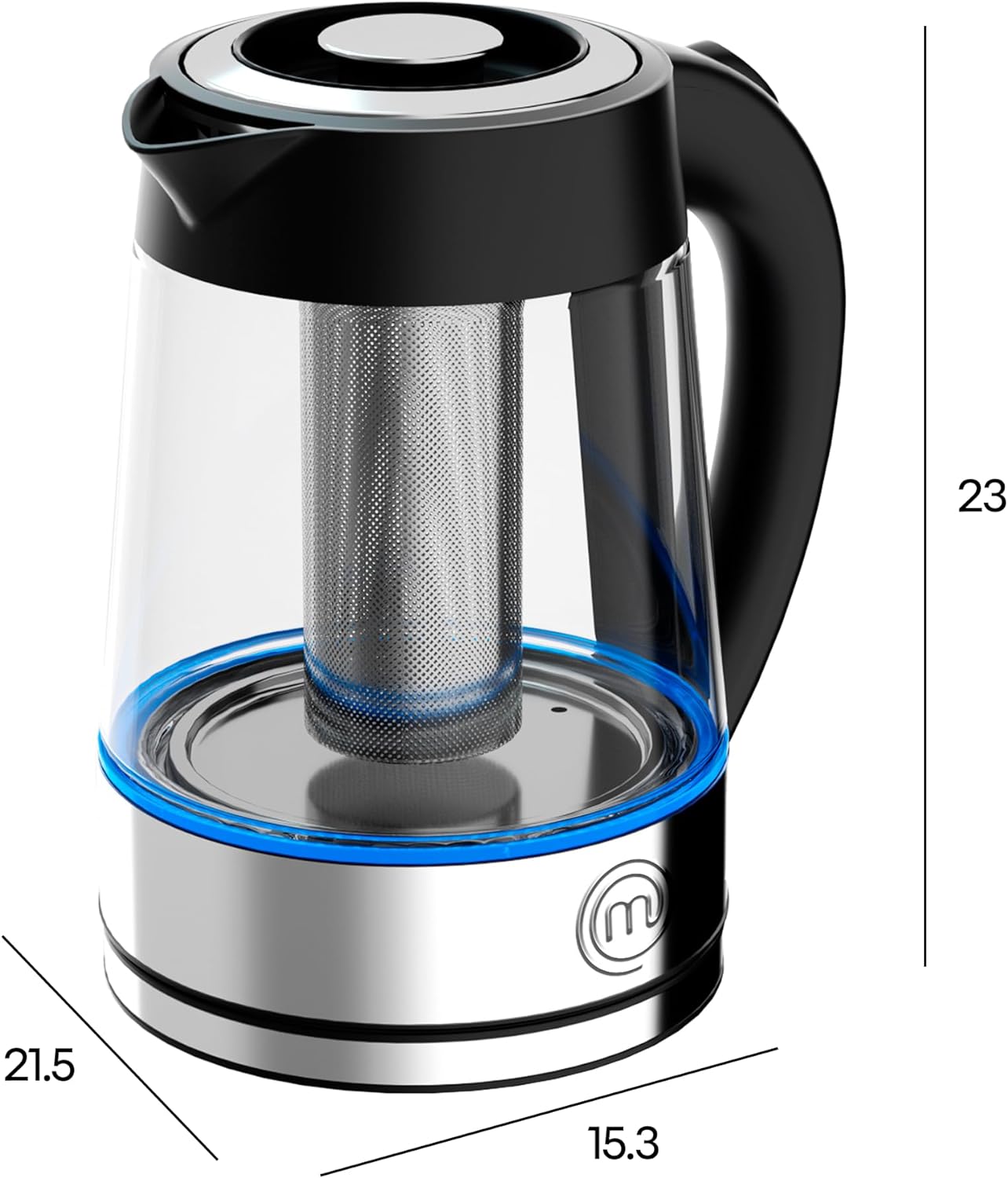 Masterchef by Hukën, Tetera Eléctrica Fuse+, Hervidor Eléctrico, Infusor Removible, Tetera de acero inoxidable Base Giratoria, 1.7 litros