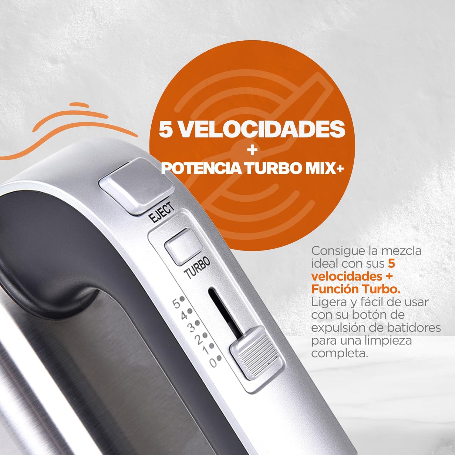 MasterChef by Hukën Batidora de Mano Mix+, Batidora Eléctrica, 5 Velocidades, Aspas Intercambiables