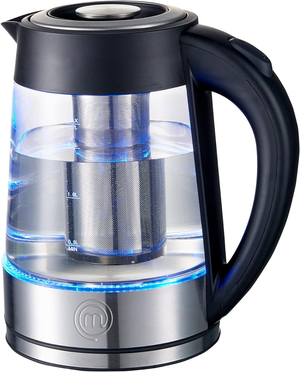 Masterchef by Hukën, Tetera Eléctrica Fuse+, Hervidor Eléctrico, Infusor Removible, Tetera de acero inoxidable Base Giratoria, 1.7 litros