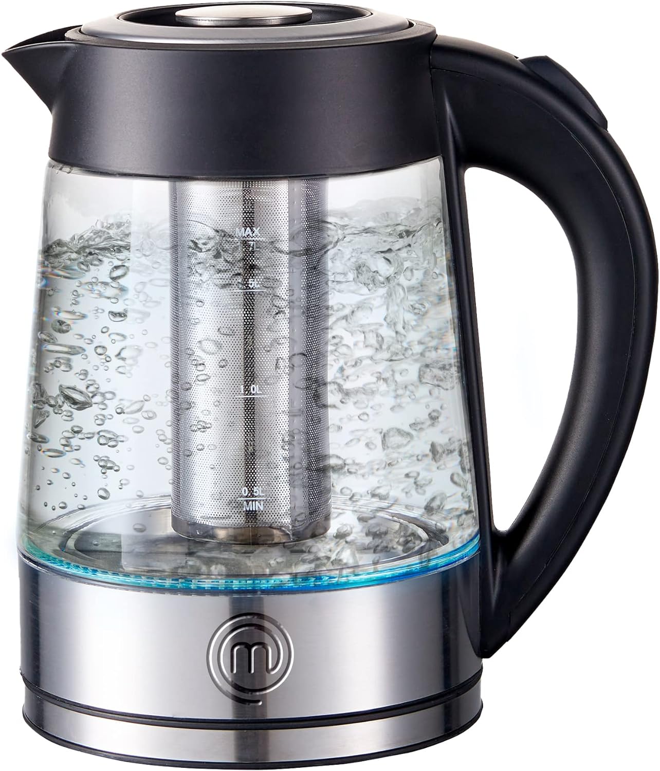 Masterchef by Hukën, Tetera Eléctrica Fuse+, Hervidor Eléctrico, Infusor Removible, Tetera de acero inoxidable Base Giratoria, 1.7 litros