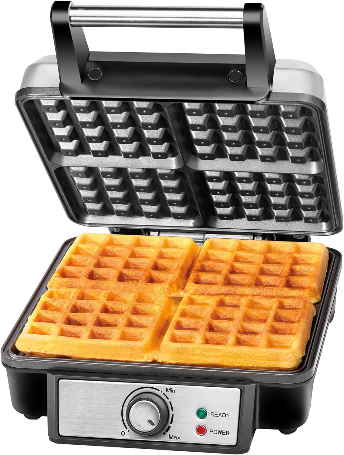 Masterchef by Hukën | Waflera Manual | Wafflera de Acero Inoxidable | Fácil Limpieza (4 Rebanadas)