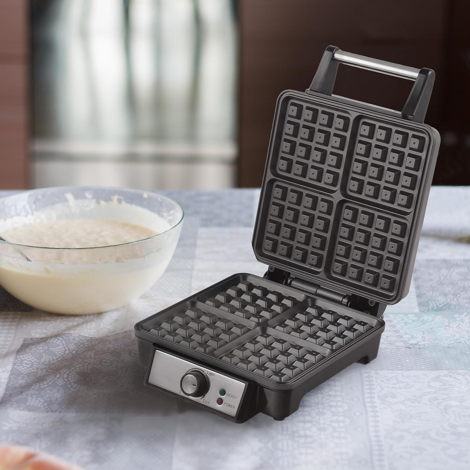 Masterchef by Hukën | Waflera Manual | Wafflera de Acero Inoxidable | Fácil Limpieza (4 Rebanadas)