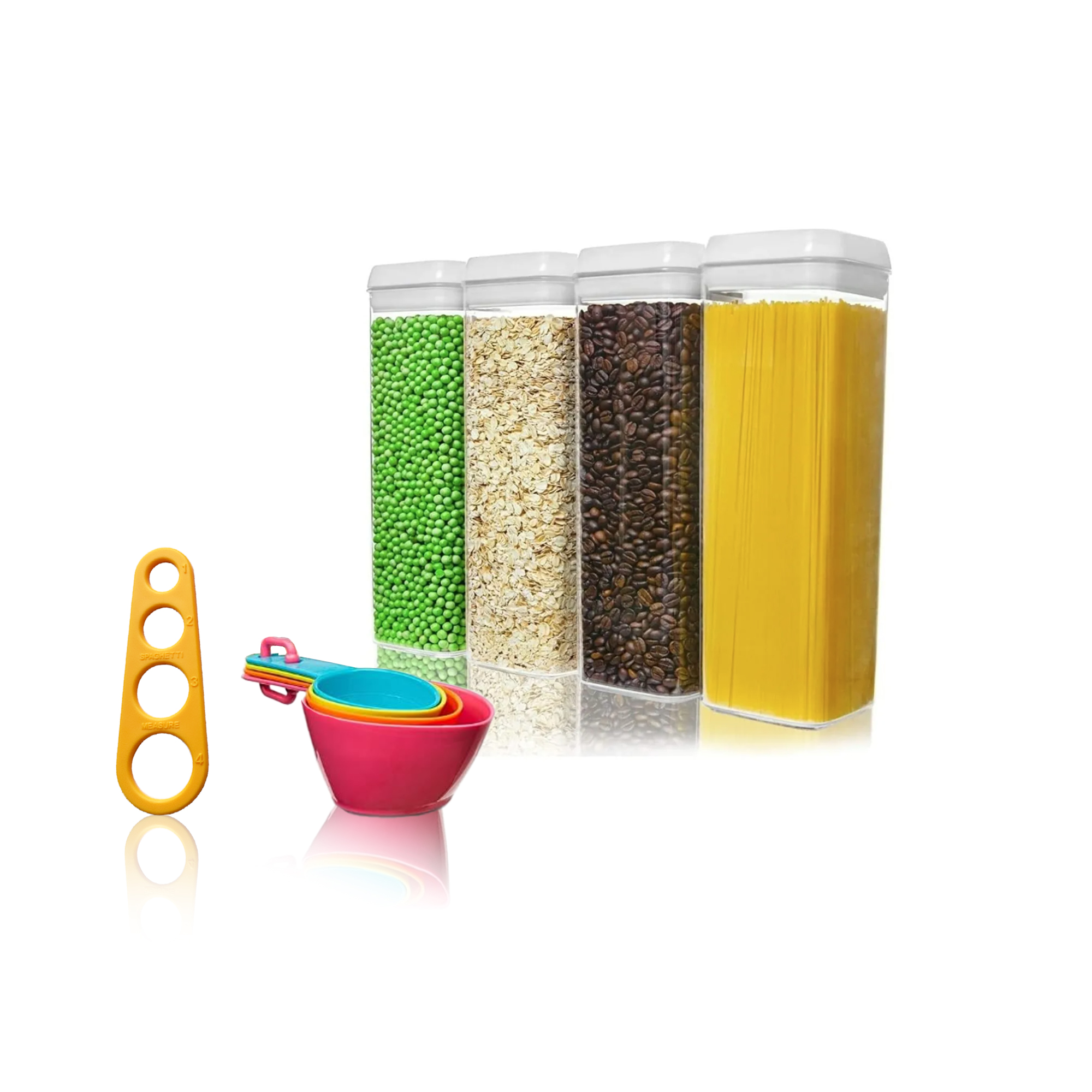  Set De 4 Contendores Herméticos De 1.9L Para Alimentos con Tazas Medidoras y Medidor de Espagueti 