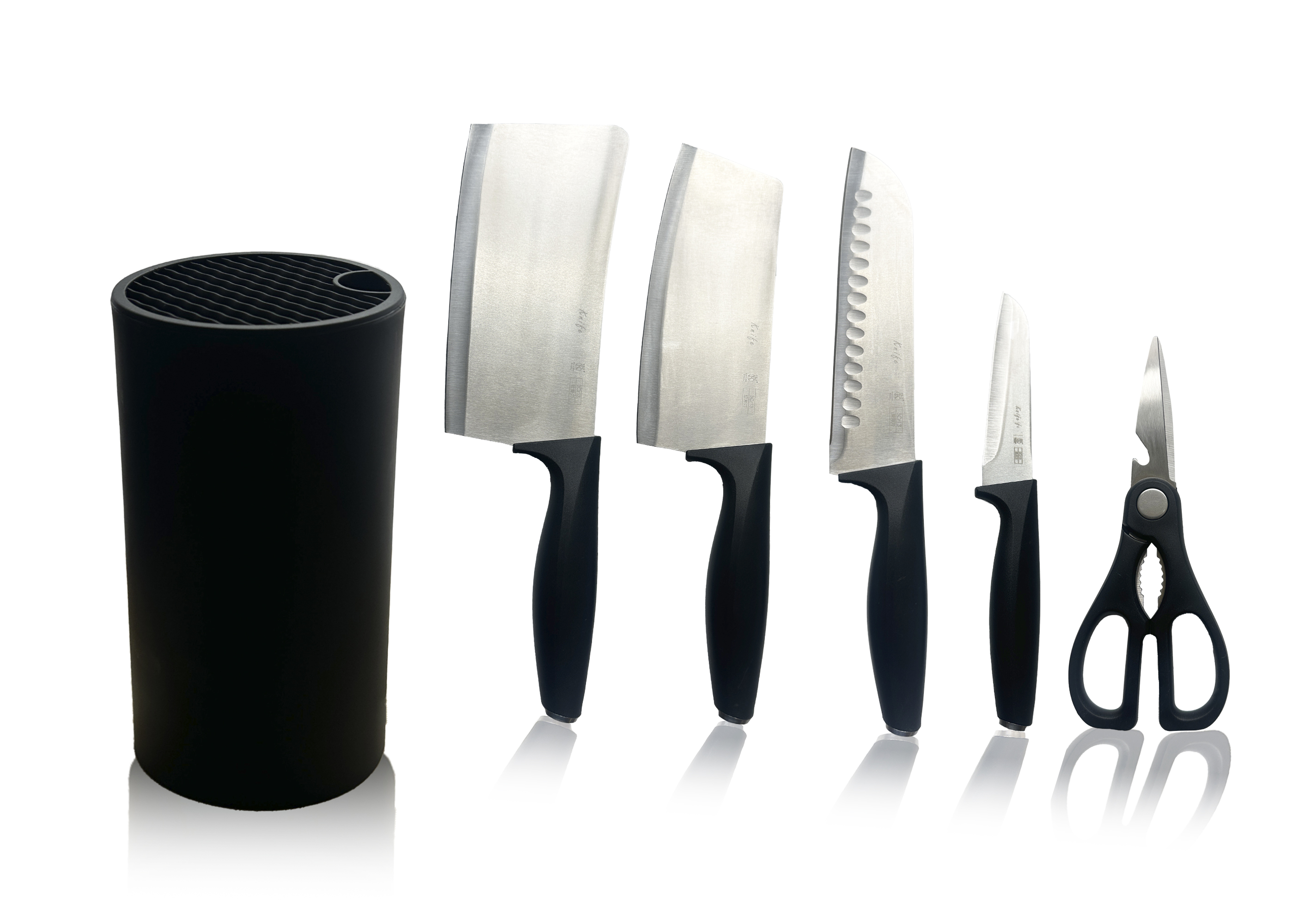 Set de 4 Cuchillos y Tijeras de Cocina con Soporte para Almacenar
