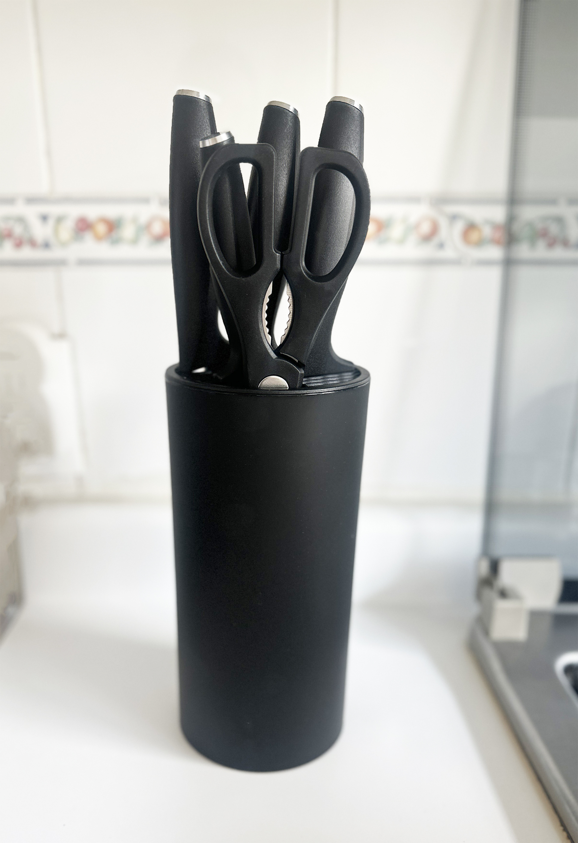 Set de 4 Cuchillos y Tijeras de Cocina con Soporte para Almacenar