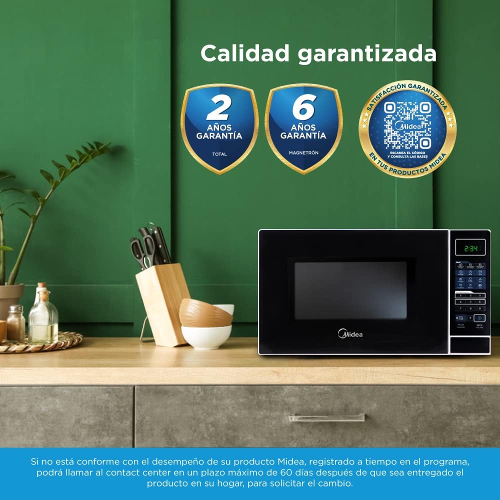 Midea Horno de Microondas 0.7 Pies Cúbicos / 20 L, Negro y Blanco, Gourmet