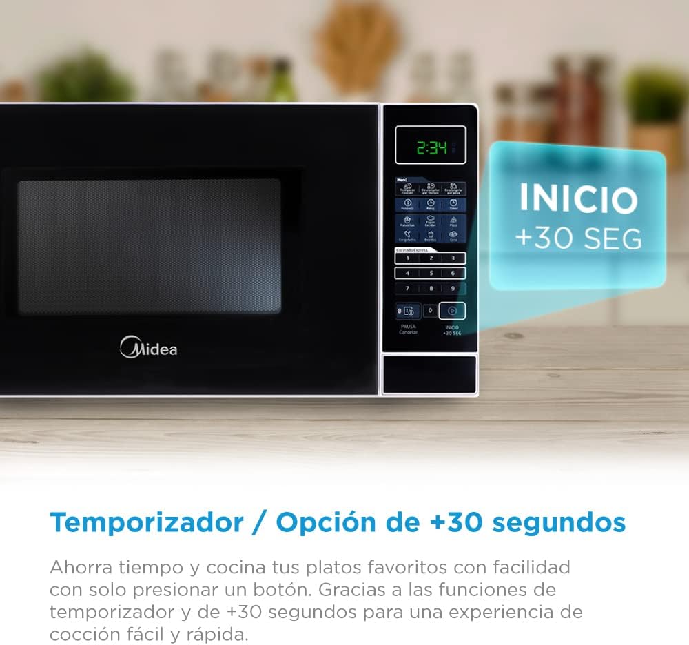 Midea Horno de Microondas 0.7 Pies Cúbicos / 20 L, Negro y Blanco, Gourmet