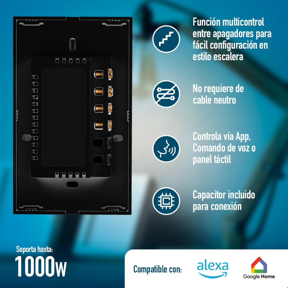 Interruptor Inteligente ICON Doble Vía Conexión WiFi Sin Neutro