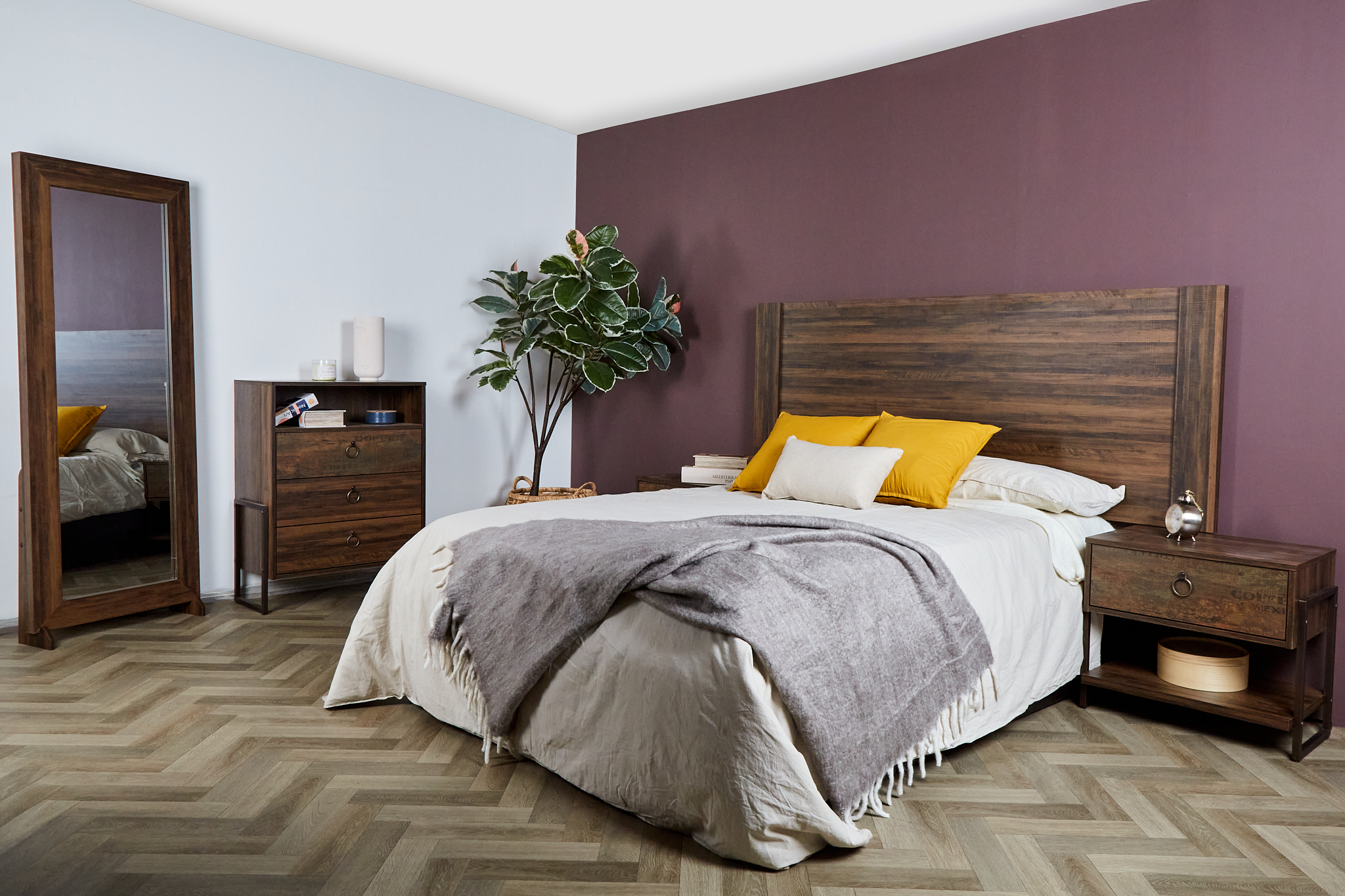 Espejo con Soporte de Pie con Marco de Madera Industrializada Estílo Rústico para Decoración