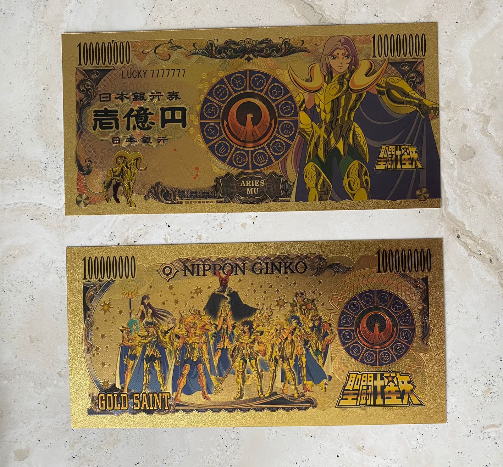 Exclusivo! Billete de Coleccion Dorado Saint Seiya Caballeros del Zodiaco Plastificado Mu de Aries