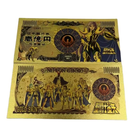 Exclusivo! Billete de Coleccion Dorado Saint Seiya Caballeros del Zodiaco Plastificado Mu de Aries