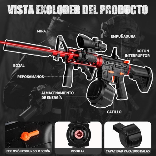 Pistola De Hidrogel M416 Lanzador Electrica Con Bolas Láser