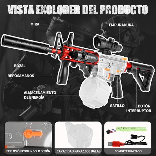 Pistola Hidrogel M416 Lanzador Juguete Electrica Con Láser