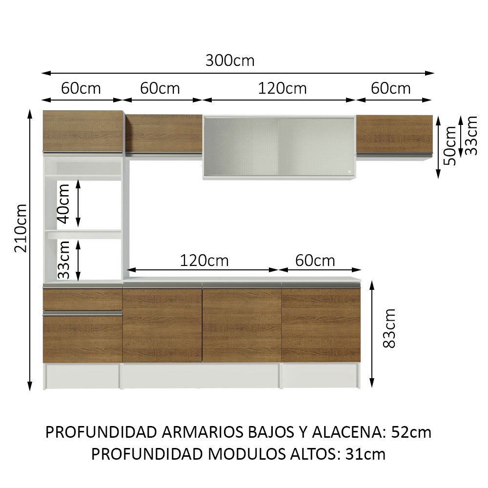 Cocina Integral Modular 300cm Madesa Topazio BM 01