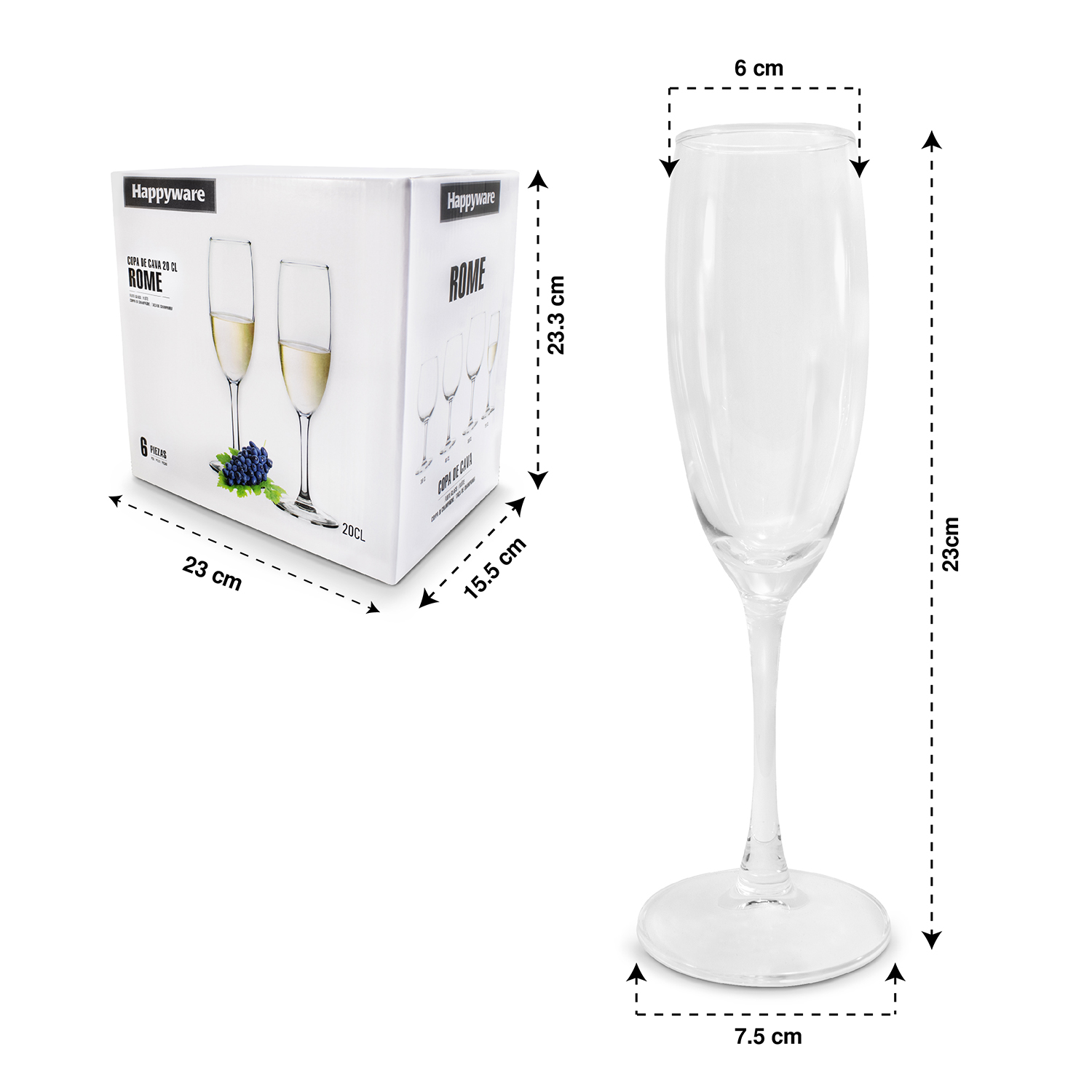 Juego de 6 copas para champagne 200 ml
