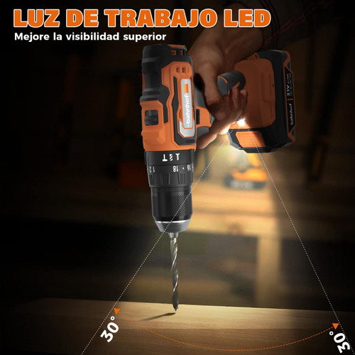Taladro Percutor Inalámbrico Con 2 Baterías De Litio