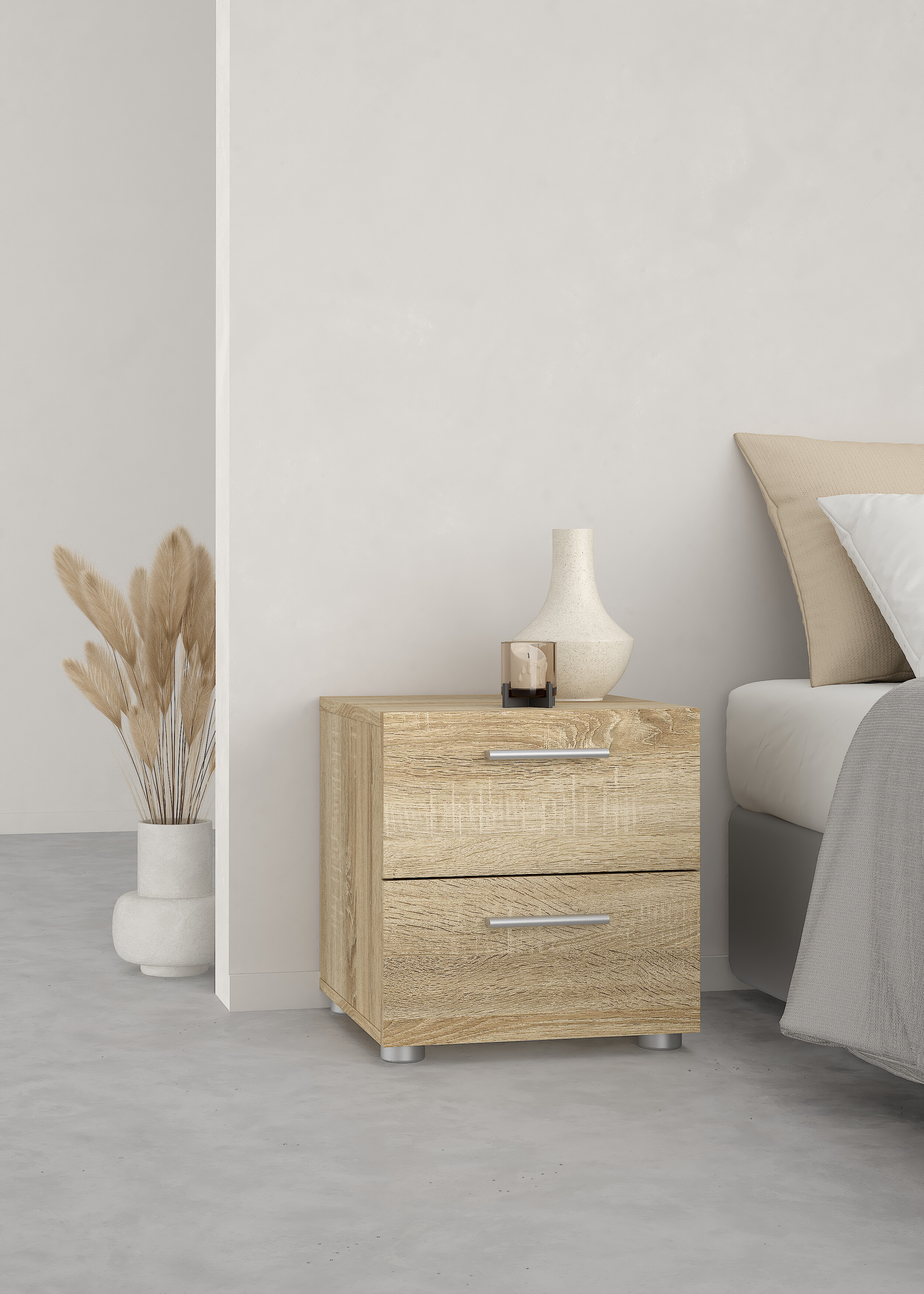 Buró Color Madera con 2 Cajones y Jaladeras Efecto Metal Hecho en Madera MDF