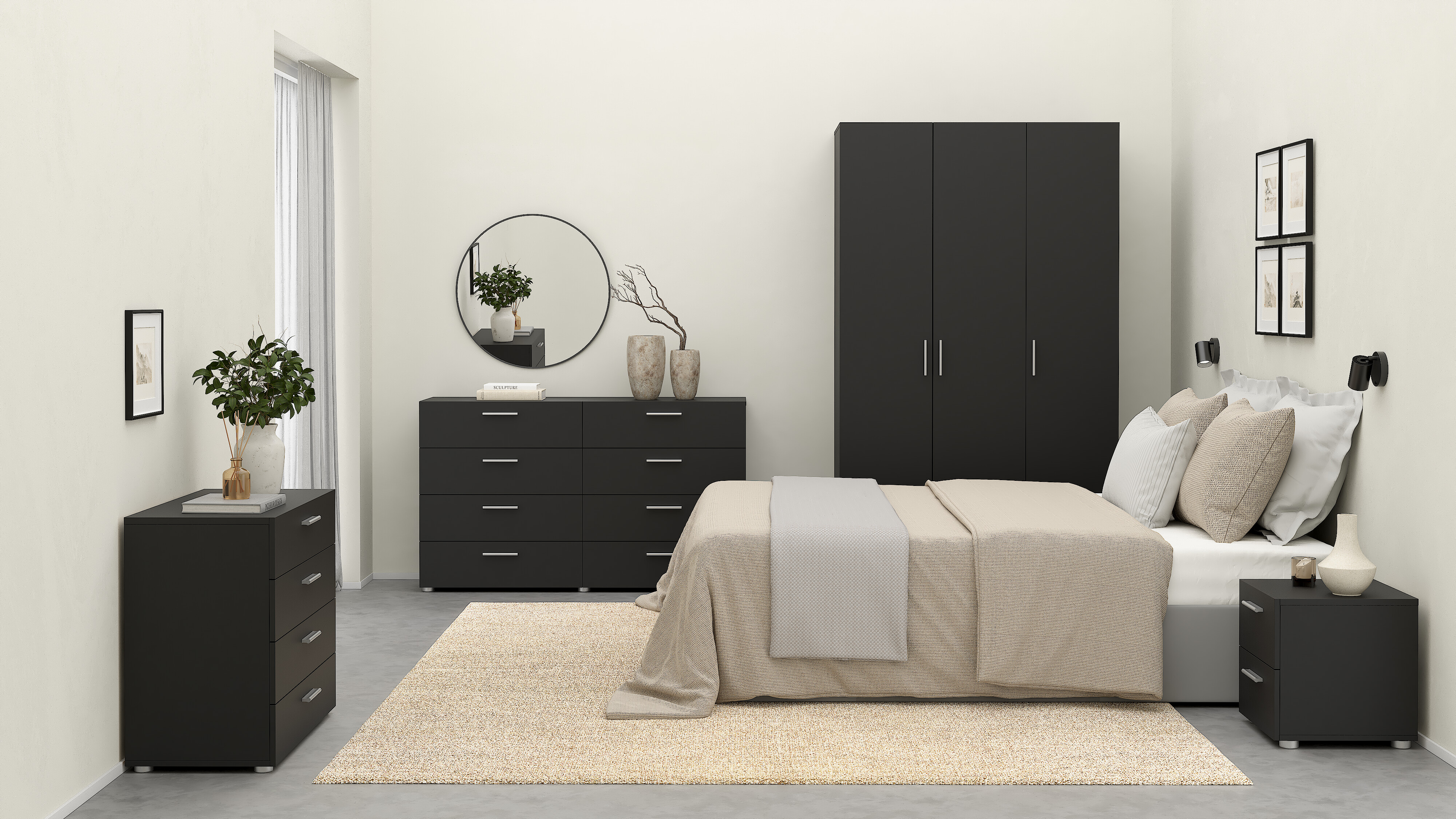 Buró Negro con 2 Cajones y Jaladeras Efecto Metal Hecho en Madera MDF