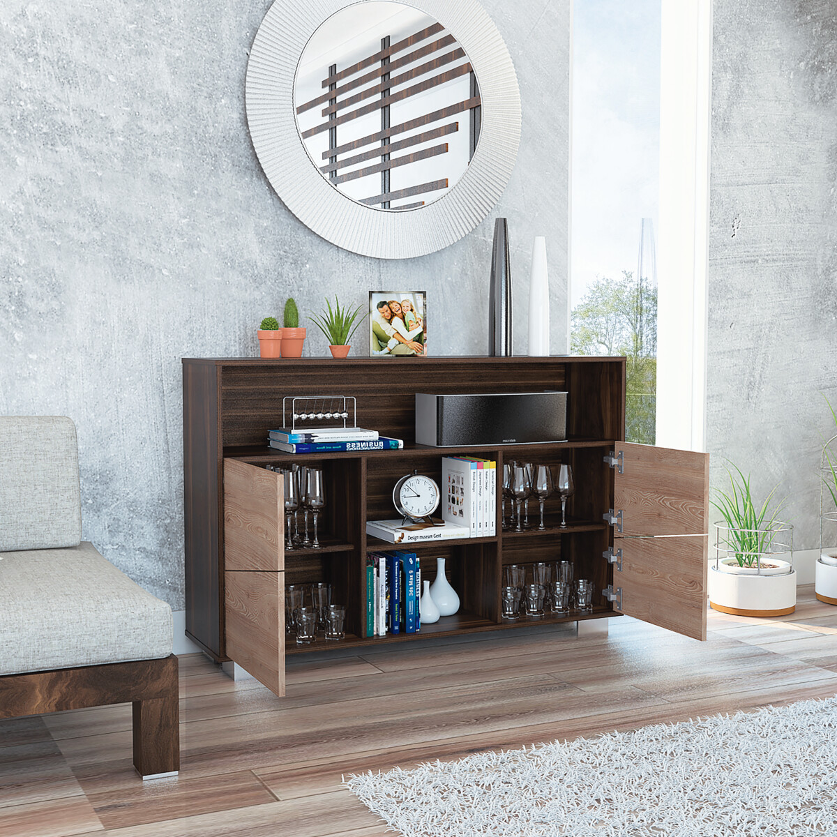 BUFETERA ARMABLE PARA LA SALA O EL COMEDOR MODELO FRAKTAL MARCA DIECSA