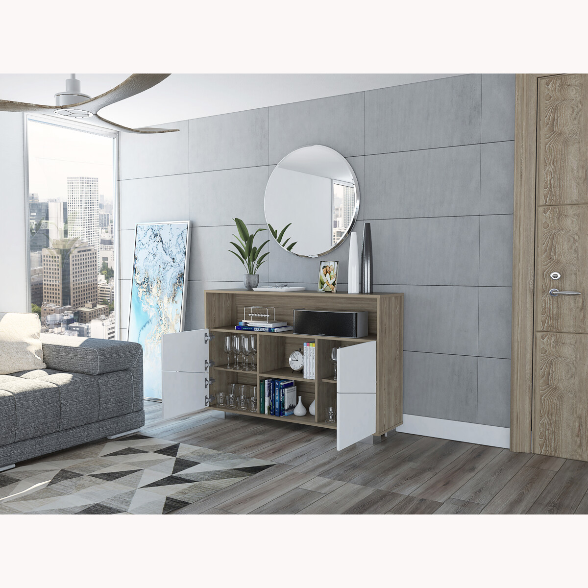 BUFETERA ARMABLE PARA LA SALA O EL COMEDOR MODELO FRAKTAL MARCA DIECSA