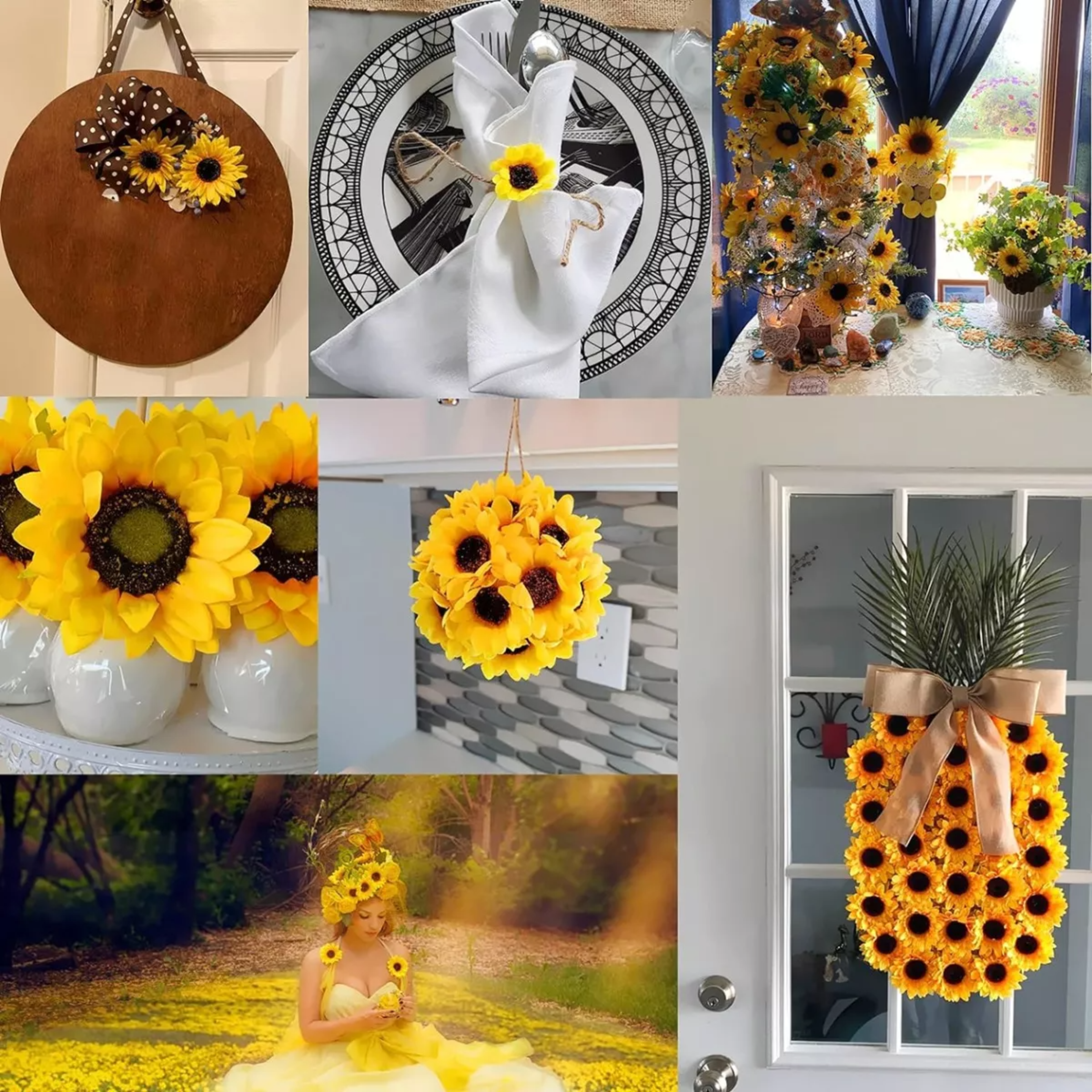 9 Cm Flores De Artificiales Decoración Con Girasoles 42pz